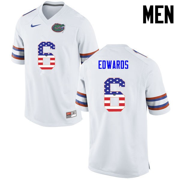 Florida Gators Men #6 Brian Edwards College Football USA Flag Fashion White